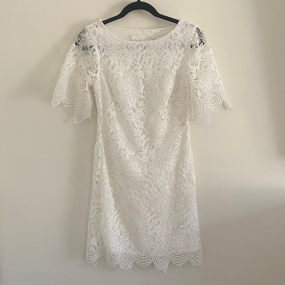 Anthropologie Charleston Lace Mini Dress Scalloped Sleeve Bridal Ivory Size 0